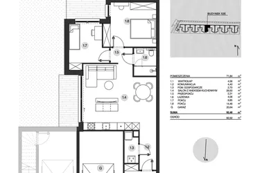 Rzut - Mieszkanie na sprzedaż 3 pokoje o powierzchni 92,48 m² - numer 52E/1 w Działowskiego Zacisze