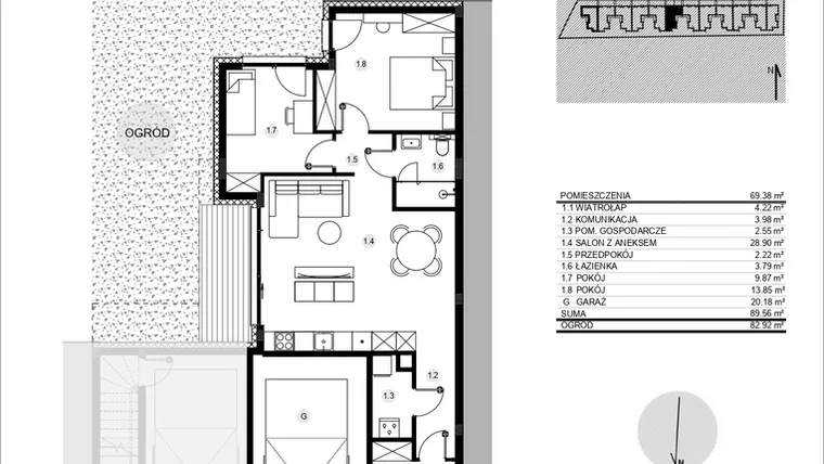 Rzut - Mieszkanie na sprzedaż 3 pokoje o powierzchni 89,59 m² - numer 52E/1 w Działowskiego Zacisze