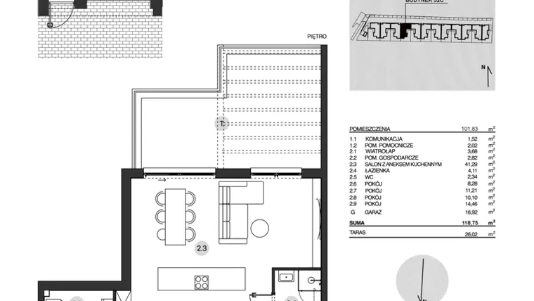 Rzut - Mieszkanie na sprzedaż 4 pokoje o powierzchni 118,75 m² - numer 52C/2 w Działowskiego Zacisze