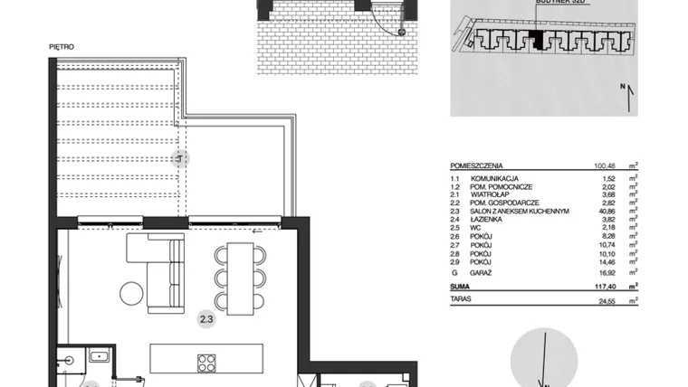 Rzut - Mieszkanie na sprzedaż 4 pokoje o powierzchni 117,4 m² - numer 52D/2 w Działowskiego Zacisze