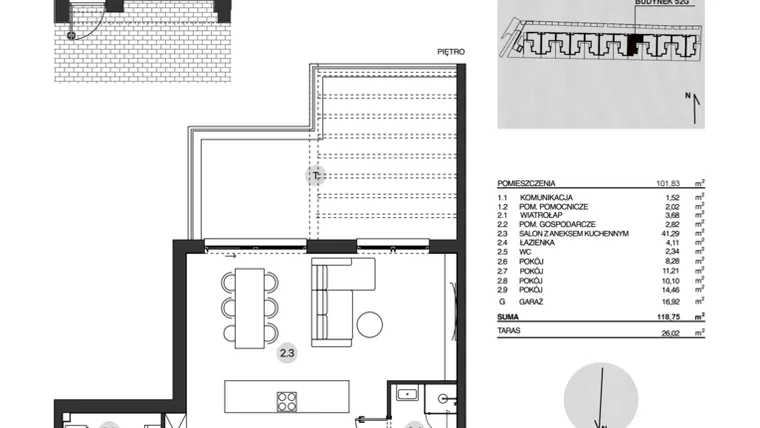 Rzut - Mieszkanie na sprzedaż 4 pokoje o powierzchni 118,75 m² - numer 52G/2 w Działowskiego Zacisze