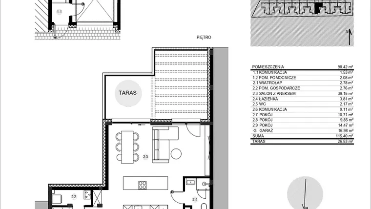 Rzut - Mieszkanie na sprzedaż 4 pokoje o powierzchni 115,65 m² - numer 52G/2 w Działowskiego Zacisze