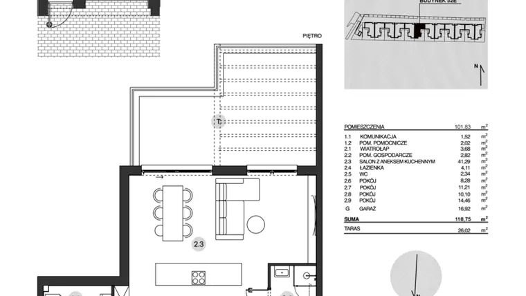 Rzut - Mieszkanie na sprzedaż 4 pokoje o powierzchni 118,75 m² - numer 52E/2 w Działowskiego Zacisze