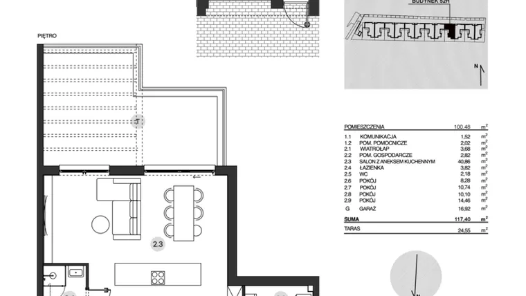 Rzut - Mieszkanie na sprzedaż 4 pokoje o powierzchni 117,4 m² - numer 52H/2 w Działowskiego Zacisze