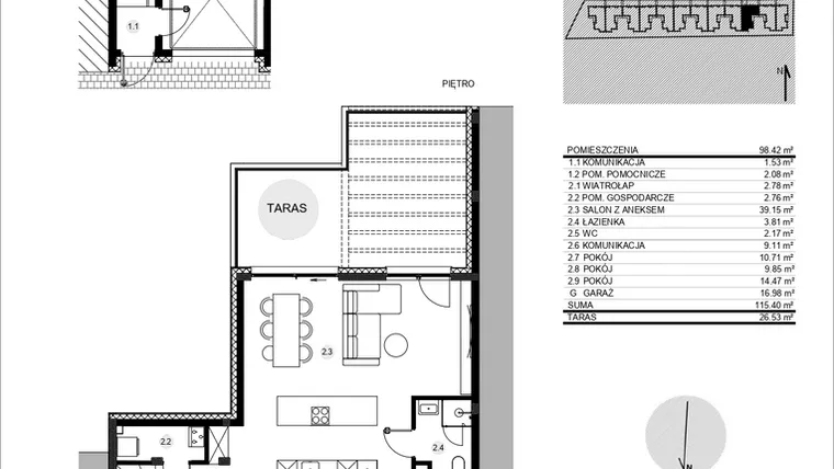 Rzut - Mieszkanie na sprzedaż 4 pokoje o powierzchni 115,65 m² - numer 52J/2 w Działowskiego Zacisze