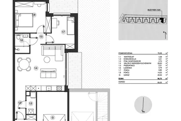 Rzut - Mieszkanie na sprzedaż 3 pokoje o powierzchni 90,7 m² - numer 52K/1 w Działowskiego Zacisze