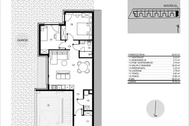 Rzut - Mieszkanie na sprzedaż 3 pokoje o powierzchni 70,26 m² - numer 52L/1 w Działowskiego Zacisze