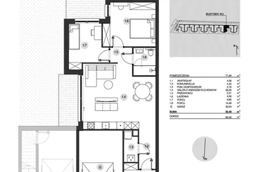 Rzut - Mieszkanie na sprzedaż 3 pokoje o powierzchni 92,48 m² - numer 52J/1 w Działowskiego Zacisze