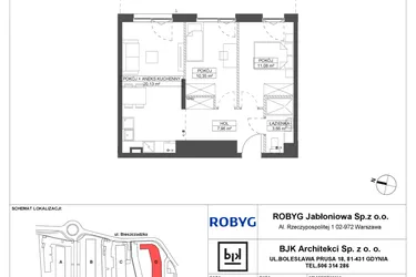 Rzut - Mieszkanie na sprzedaż 3 pokoje o powierzchni 53,18 m² - numer D.0M01 w Foresteria bud. D