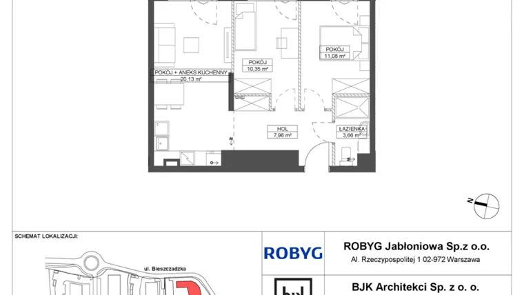Rzut - Mieszkanie na sprzedaż 3 pokoje o powierzchni 53,18 m² - numer D.0M01 w Foresteria bud. D