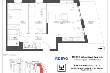 Rzut - Mieszkanie na sprzedaż 3 pokoje o powierzchni 62,1 m² - numer D.0M07 w Foresteria bud. D