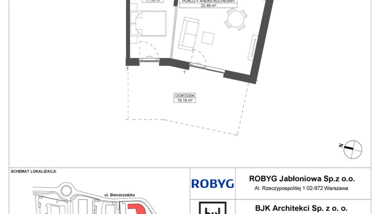 Rzut - Mieszkanie na sprzedaż 2 pokoje o powierzchni 45,43 m² - numer D.0M12 w Foresteria bud. D