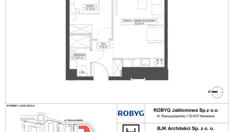 Rzut - Mieszkanie na sprzedaż 2 pokoje o powierzchni 39,28 m² - numer D.1M09 w Foresteria bud. D