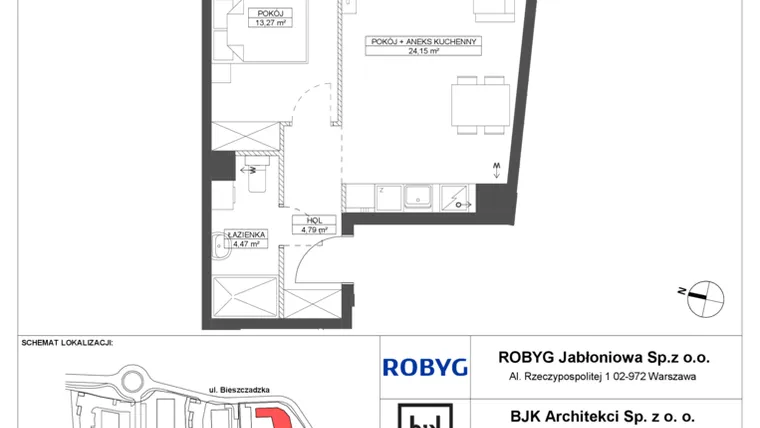 Rzut - Mieszkanie na sprzedaż 2 pokoje o powierzchni 46,68 m² - numer D.1M06 w Foresteria bud. D