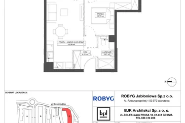 Rzut - Mieszkanie na sprzedaż 2 pokoje o powierzchni 39,87 m² - numer D.1M08 w Foresteria bud. D