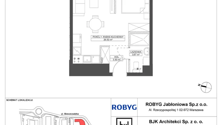 Rzut - Mieszkanie na sprzedaż 1 pokój o powierzchni 33,47 m² - numer D.2M04 w Foresteria bud. D