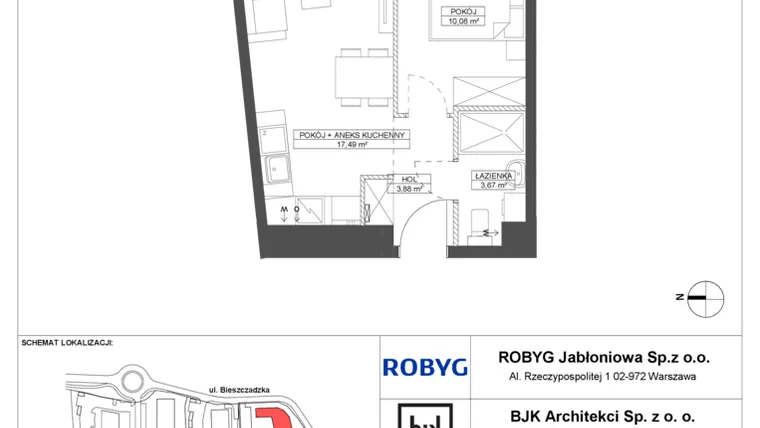 Rzut - Mieszkanie na sprzedaż 2 pokoje o powierzchni 35,12 m² - numer D.2M07 w Foresteria bud. D
