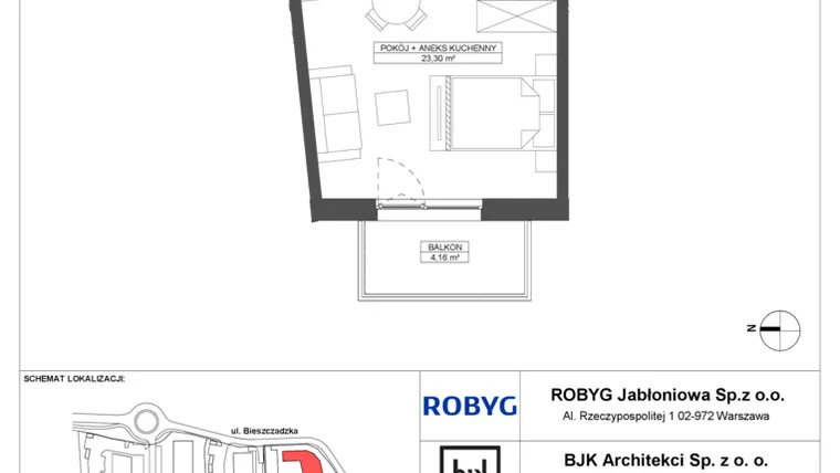 Rzut - Mieszkanie na sprzedaż 1 pokój o powierzchni 29,8 m² - numer D.4M16 w Foresteria bud. D