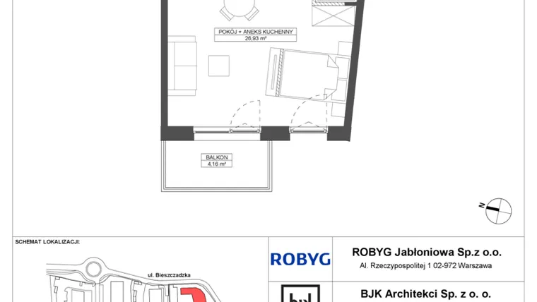 Rzut - Mieszkanie na sprzedaż 1 pokój o powierzchni 33,81 m² - numer D.4M17 w Foresteria bud. D