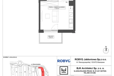 Rzut - Mieszkanie na sprzedaż 1 pokój o powierzchni 25,09 m² - numer D.5M02 w Foresteria bud. D
