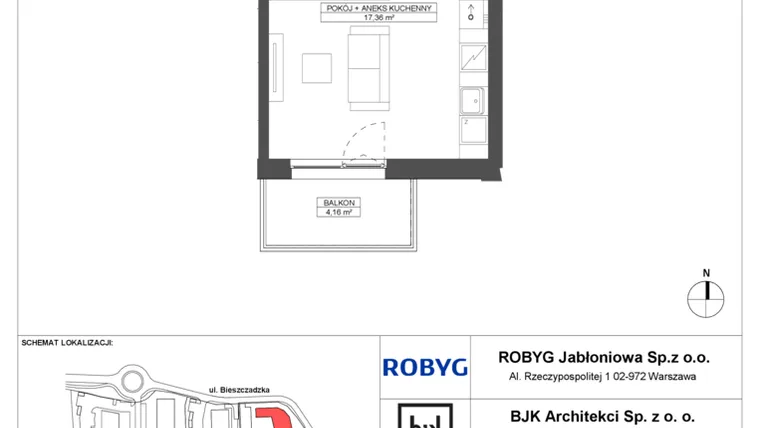 Rzut - Mieszkanie na sprzedaż 1 pokój o powierzchni 25,09 m² - numer D.5M02 w Foresteria bud. D