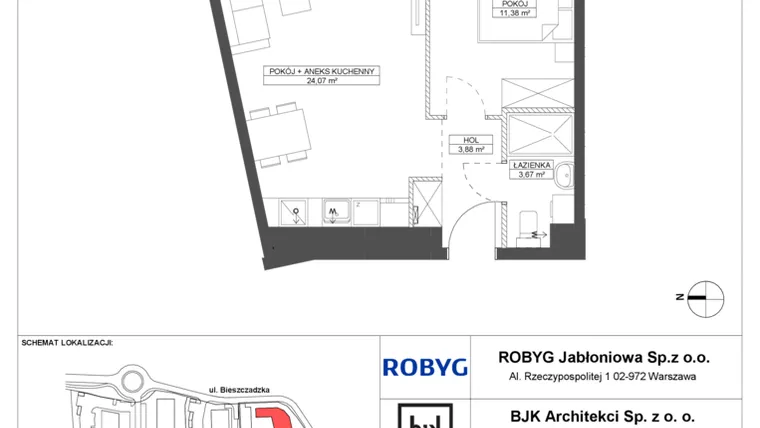 Rzut - Mieszkanie na sprzedaż 2 pokoje o powierzchni 43 m² - numer D.5M06 w Foresteria bud. D