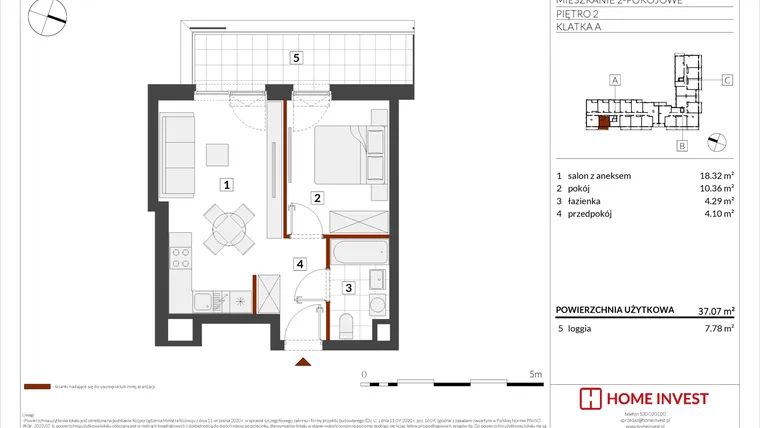 Rzut - Mieszkanie na sprzedaż 2 pokoje o powierzchni 37,07 m² - numer F1-A011 w Warszawski Świt XIII