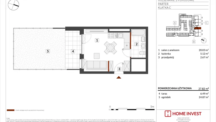 Rzut - Mieszkanie na sprzedaż 1 pokój o powierzchni 27,82 m² - numer F1-C132 w Warszawski Świt XIII