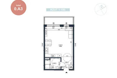 Rzut - Mieszkanie na sprzedaż 1 pokój o powierzchni 37,04 m² - numer 0.A3 w MyPort Apartamenty Darłówko