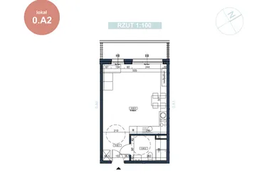 Rzut - Mieszkanie na sprzedaż 1 pokój o powierzchni 37,04 m² - numer 0.A2 w MyPort Apartamenty Darłówko