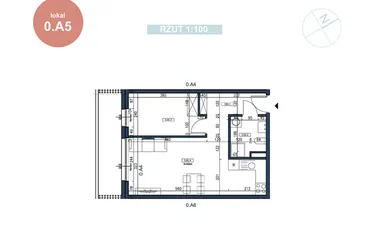 Rzut - Mieszkanie na sprzedaż 2 pokoje o powierzchni 41,57 m² - numer 0.A5 w MyPort Apartamenty Darłówko