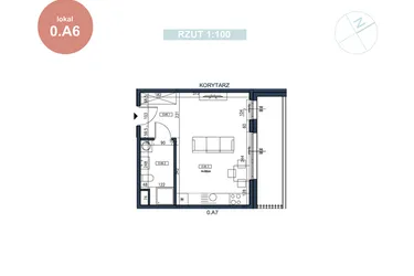 Rzut - Mieszkanie na sprzedaż 1 pokój o powierzchni 29,73 m² - numer 0.A6 w MyPort Apartamenty Darłówko