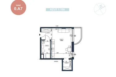 Rzut - Mieszkanie na sprzedaż 1 pokój o powierzchni 32 m² - numer 0.A7 w MyPort Apartamenty Darłówko