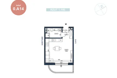 Rzut - Mieszkanie na sprzedaż 1 pokój o powierzchni 29,36 m² - numer 0.A14 w MyPort Apartamenty Darłówko