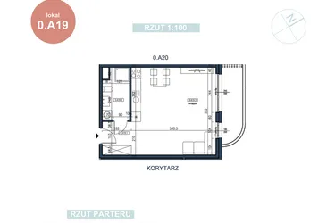 Rzut - Mieszkanie na sprzedaż 1 pokój o powierzchni 37,7 m² - numer 0.A19 w MyPort Apartamenty Darłówko