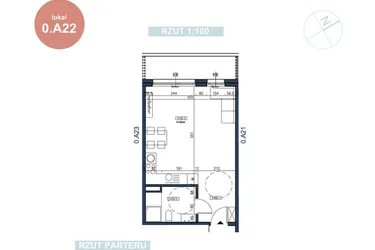 Rzut - Mieszkanie na sprzedaż 1 pokój o powierzchni 37,04 m² - numer 0.A22 w MyPort Apartamenty Darłówko