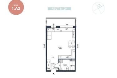 Rzut - Mieszkanie na sprzedaż 1 pokój o powierzchni 37,04 m² - numer 1.A2 w MyPort Apartamenty Darłówko