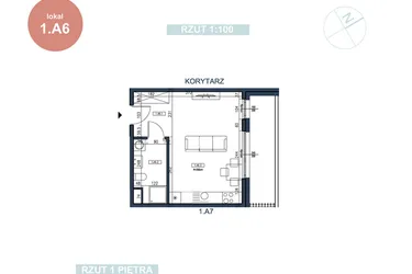 Rzut - Mieszkanie na sprzedaż 1 pokój o powierzchni 29,73 m² - numer 1.A6 w MyPort Apartamenty Darłówko
