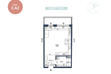 Rzut - Mieszkanie na sprzedaż 1 pokój o powierzchni 37,04 m² - numer 2.A2 w MyPort Apartamenty Darłówko