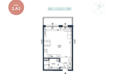 Rzut - Mieszkanie na sprzedaż 1 pokój o powierzchni 37,04 m² - numer 2.A3 w MyPort Apartamenty Darłówko