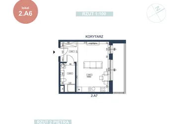 Rzut - Mieszkanie na sprzedaż 1 pokój o powierzchni 29,73 m² - numer 2.A6 w MyPort Apartamenty Darłówko
