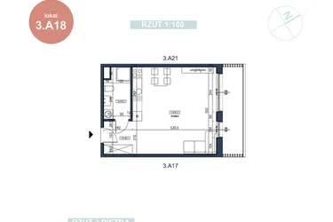 Rzut - Mieszkanie na sprzedaż 1 pokój o powierzchni 37,7 m² - numer 3.A18 w MyPort Apartamenty Darłówko