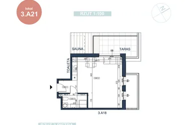 Rzut - Mieszkanie na sprzedaż 1 pokój o powierzchni 35,03 m² - numer 3.A21 w MyPort Apartamenty Darłówko
