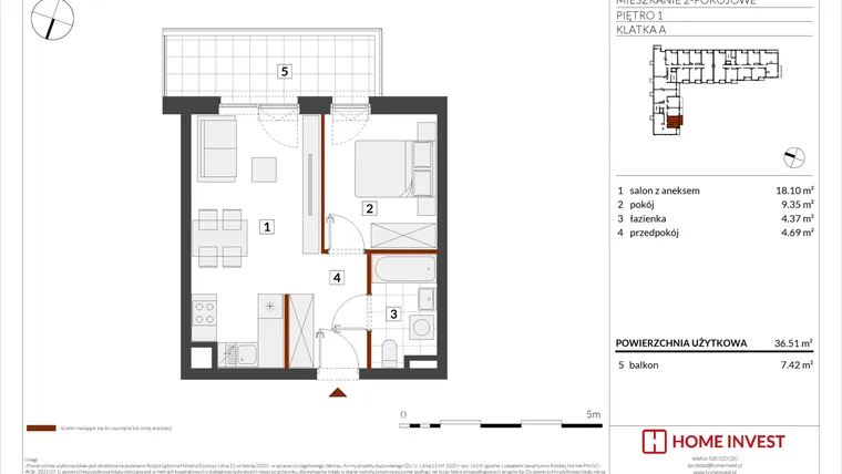 Rzut - Mieszkanie na sprzedaż 2 pokoje o powierzchni 36,51 m² - numer F2-A006 w Warszawski Świt XIV