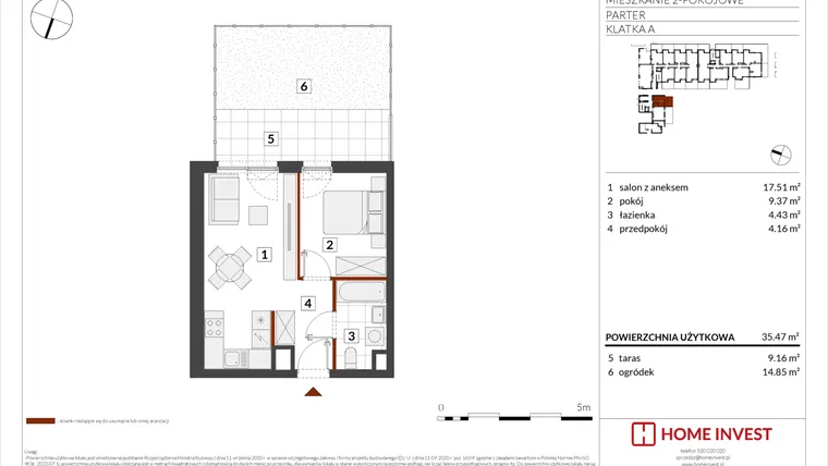 Rzut - Mieszkanie na sprzedaż 2 pokoje o powierzchni 35,47 m² - numer F2-A002 w Warszawski Świt XIV