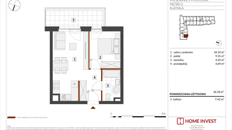 Rzut - Mieszkanie na sprzedaż 2 pokoje o powierzchni 36,58 m² - numer F2-A011 w Warszawski Świt XIV