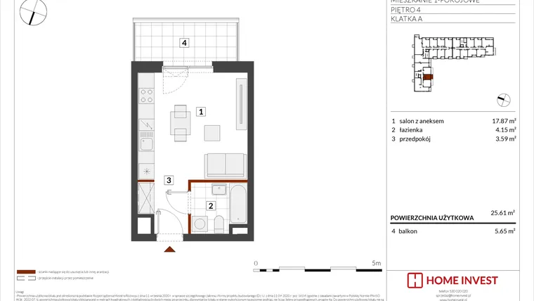 Rzut - Mieszkanie na sprzedaż 1 pokój o powierzchni 25,61 m² - numer F2-A020 w Warszawski Świt XIV