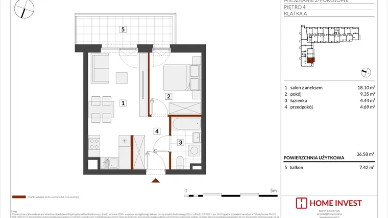 Rzut - Mieszkanie na sprzedaż 2 pokoje o powierzchni 36,58 m² - numer F2-A021 w Warszawski Świt XIV