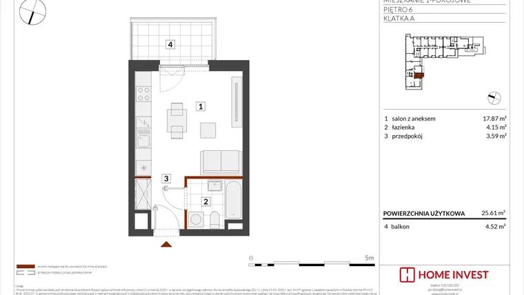 Rzut - Mieszkanie na sprzedaż 1 pokój o powierzchni 25,61 m² - numer F2-A030 w Warszawski Świt XIV