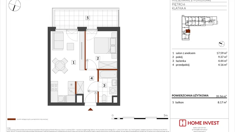 Rzut - Mieszkanie na sprzedaż 2 pokoje o powierzchni 35,56 m² - numer F2-A029 w Warszawski Świt XIV